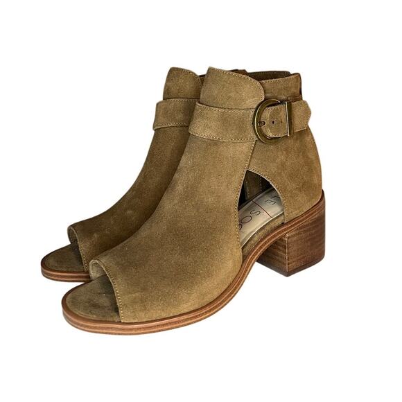 Sole Society  Suede Peep Toe Bootie Caramel 5.5 36 - Picture 3 of 5